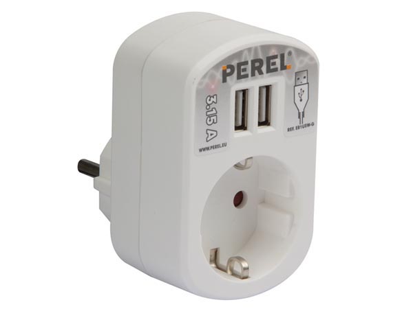 Presa di corrente passante 16A con 2 uscite USB da 3,15A