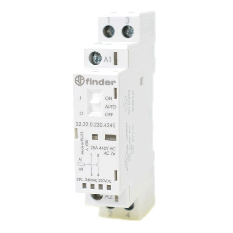 223202304340finder Contattore modulare 25A 2 contatti da barra DIN Finder - immagine 1